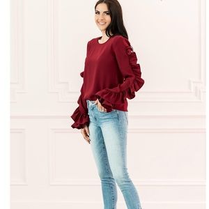 Elegant Burgundy Ruffle Sleeve Top
